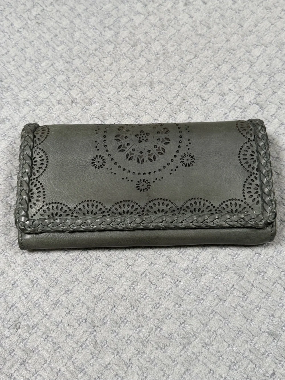 Vintage Leather Embellished Leather Wallet Green Mandala Braided